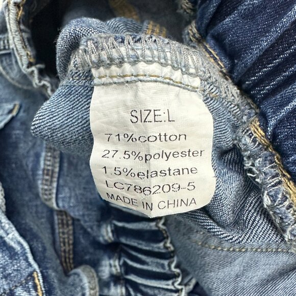 Unbranded Pull On Distressed Straight Drawstring Women's size L Blue Denim Jeans - Picture 3 of 4